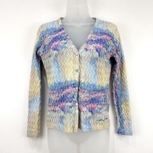 House Of Sunny Cardigan Women's XS Tie Dye Rainbow 3D Woven Artsy Boho Button Up